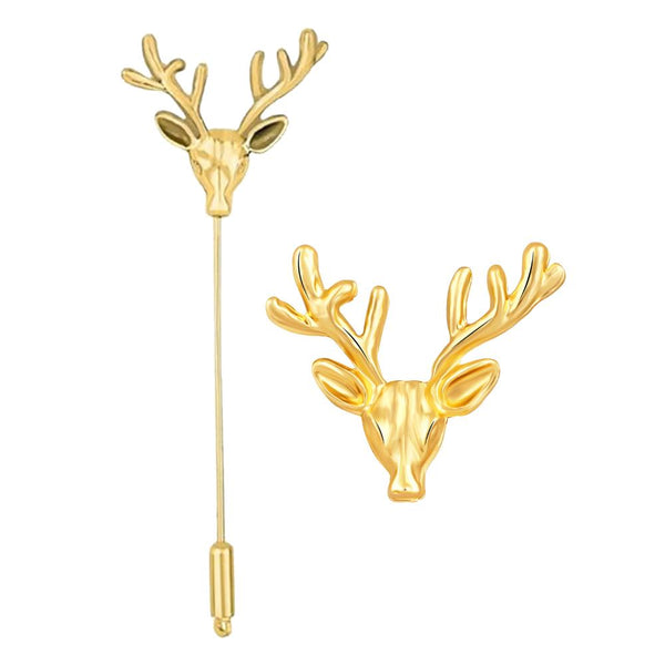 Mahi Combo of Deer-Face Shaped Wedding Brooch/Lapel Pin for Men (CO1105665G)