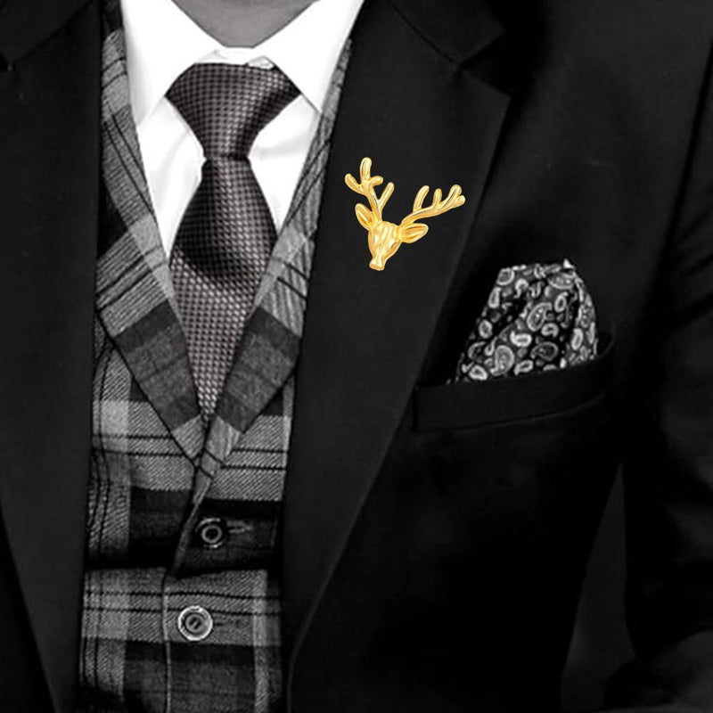 Mahi Combo of Deer-Face Shaped Wedding Brooch/Lapel Pin for Men (CO1105665G)