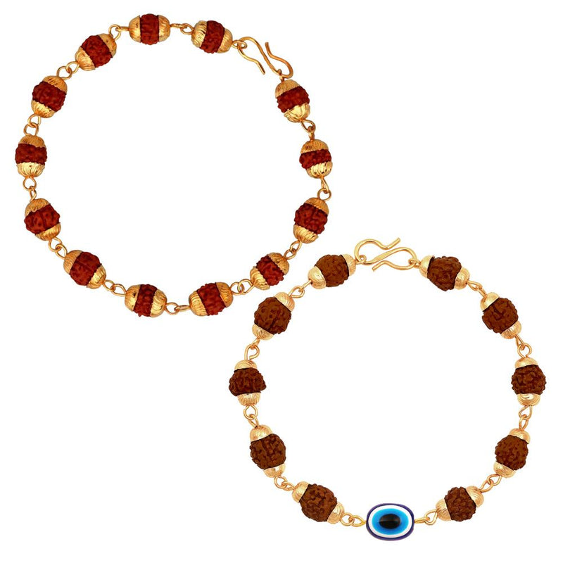 Mahi Combo of Evil Eye and Rudraksha with Caps Bracelets for Men and Women (CO1105667G)