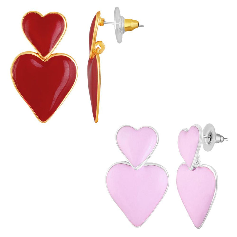 Mahi Combo of Pink and Red Meenakari Work Dual Heart Drop Earrings for Women (CO1105744M)