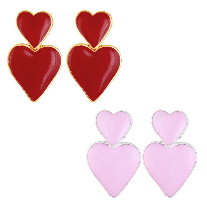 Mahi Combo of Pink and Red Meenakari Work Dual Heart Drop Earrings for Women (CO1105744M)