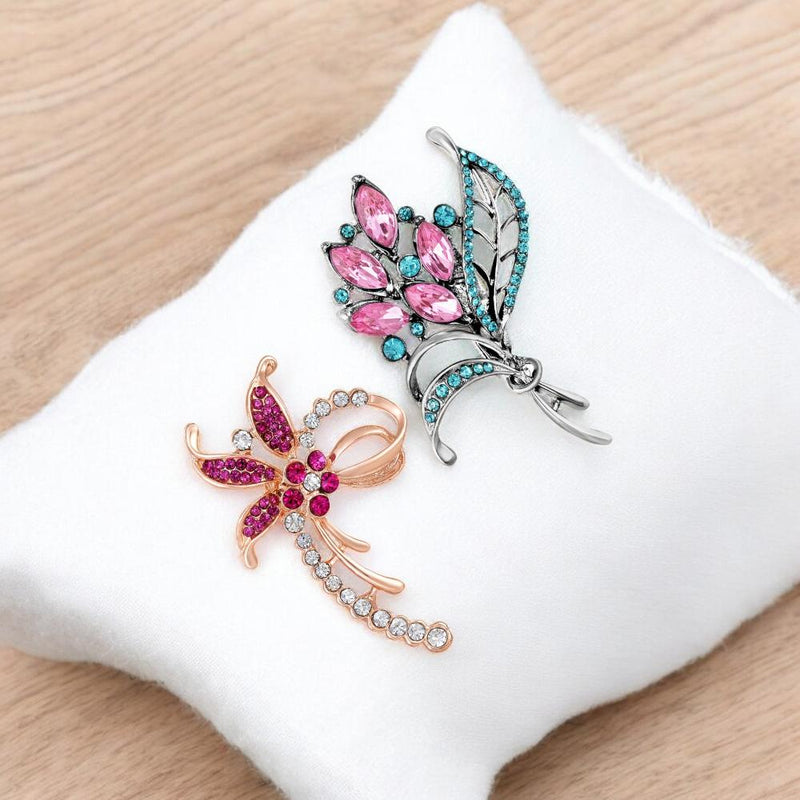 Mahi Combo of 2 Flower Shaped Crystal Studded Wedding Brooches / Lapel Pin for Women (CO1105747M)