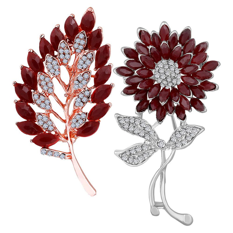 Mahi Combo of Leaf and Sunflower Shape Crystal Studed Wedding Brooch / Lapel Pin for Women (CO1105748M)