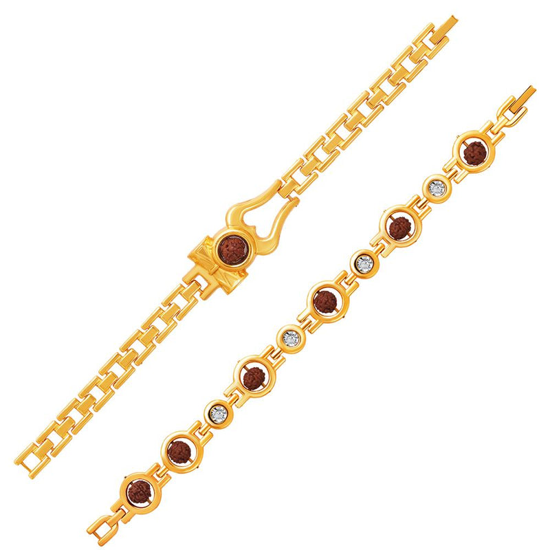 Mahi Combo of Lord Shiva 2 Rudraksha Bracelets with Gold Plating for Men (CO1105754G)