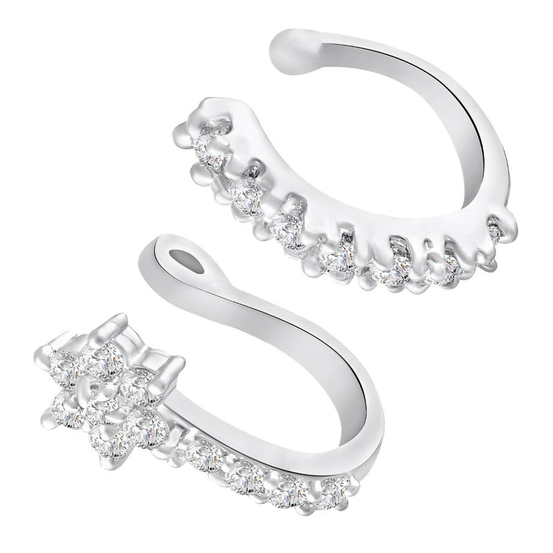 Mahi Combo of Simple and Elegant Non Piercing Nose Ring with Cubic Zirconia Stones for Women (CO1105755R)