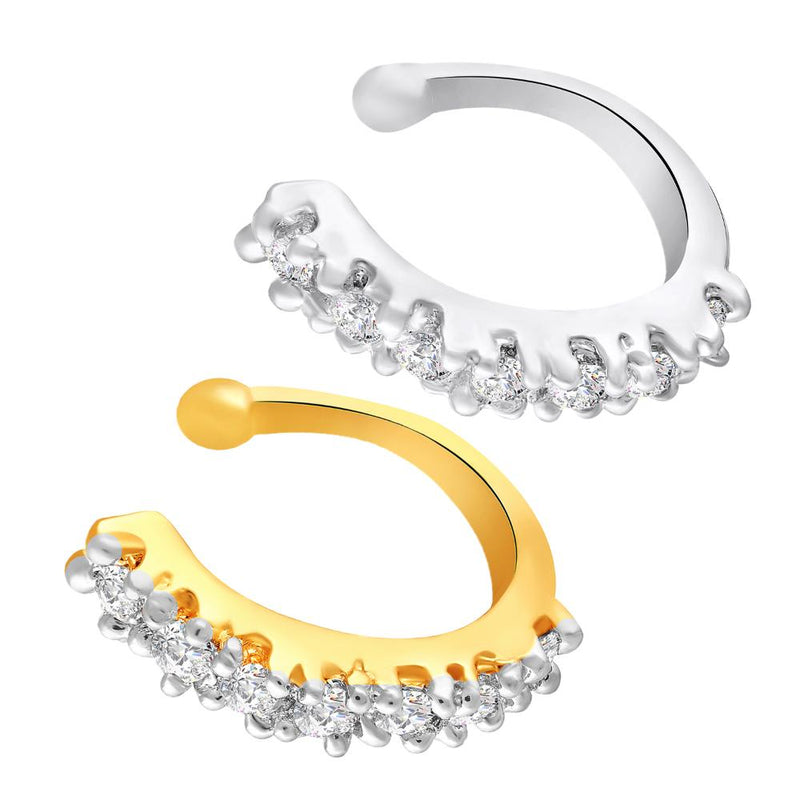 Mahi Combo of Simple and Elegant Non Piercing Nose Ring with Cubic Zirconia Stones for Women (CO1105756M)