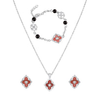 Mahi Scarlet Bloom Red Meenakari Enamel Pendant Earrings Bracelet Jewellery Set for Women & Girls (CO1105860R)