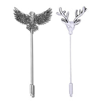Mahi Regal Wildlife Eagle-&-Deer-Face Theme Lapel Pin / Brooch Set for Men (CO1105863R)