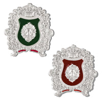 Mahi Combo of 2 Royal Crest Lion-Head-Shaped Vintage Crown Emblem Green & Maroon Enamel Designer Lapel Pin Brooch Pin for Men (CO1105866R)