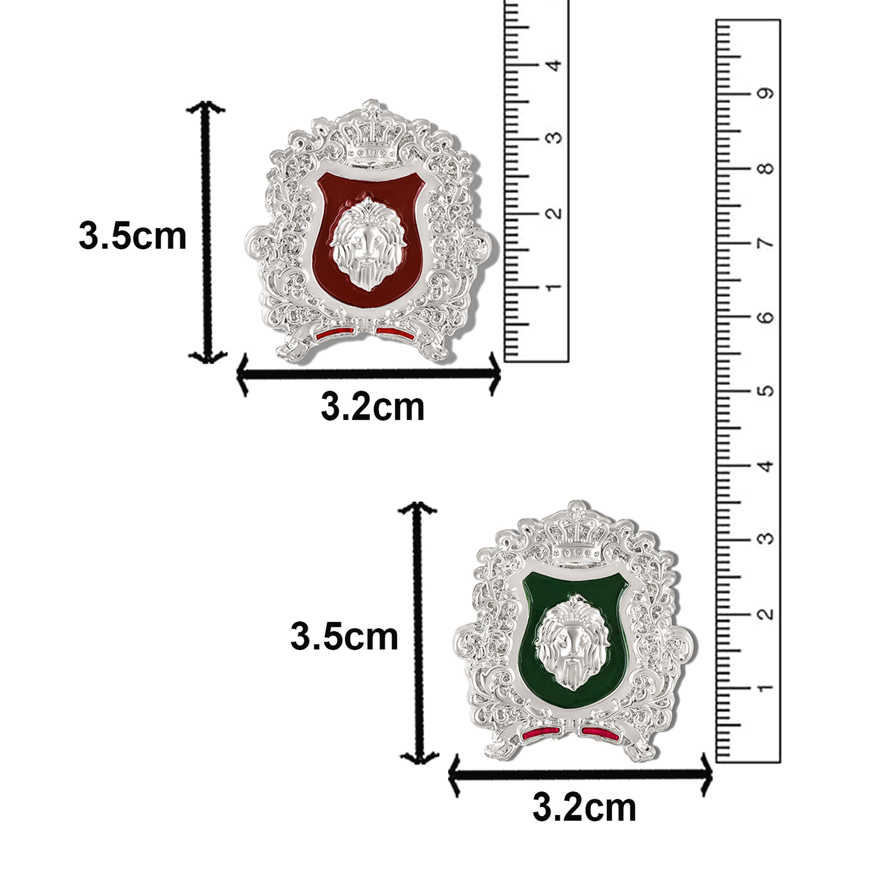 Mahi Combo of 2 Royal Crest Lion-Head-Shaped Vintage Crown Emblem Green & Maroon Enamel Designer Lapel Pin Brooch Pin for Men (CO1105866R)