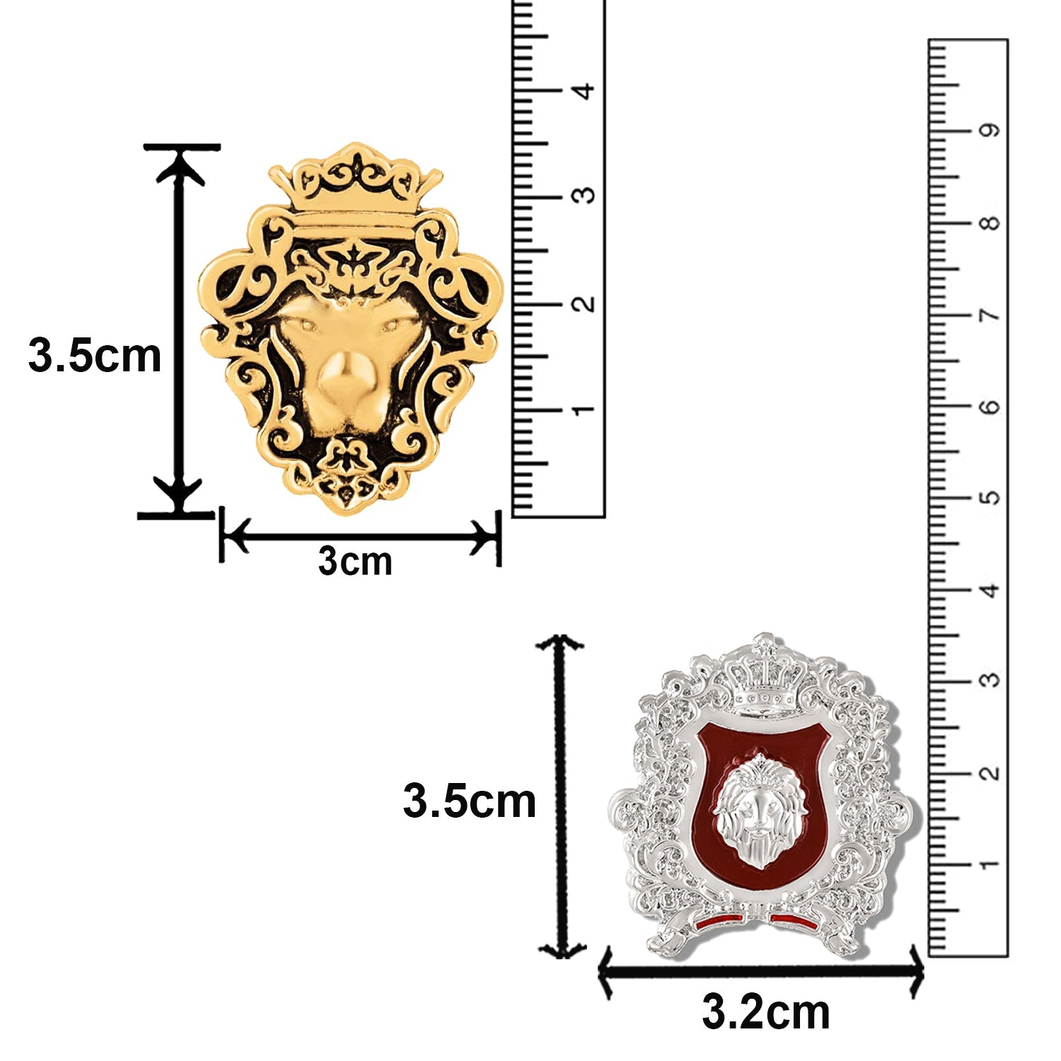 Mahi Combo of 2 Royal Crest Lion-Head-Shaped Vintage Crown Emblem Meena Enamel Designer Lapel Pin Brooch Pin for Men (CO1105868M)