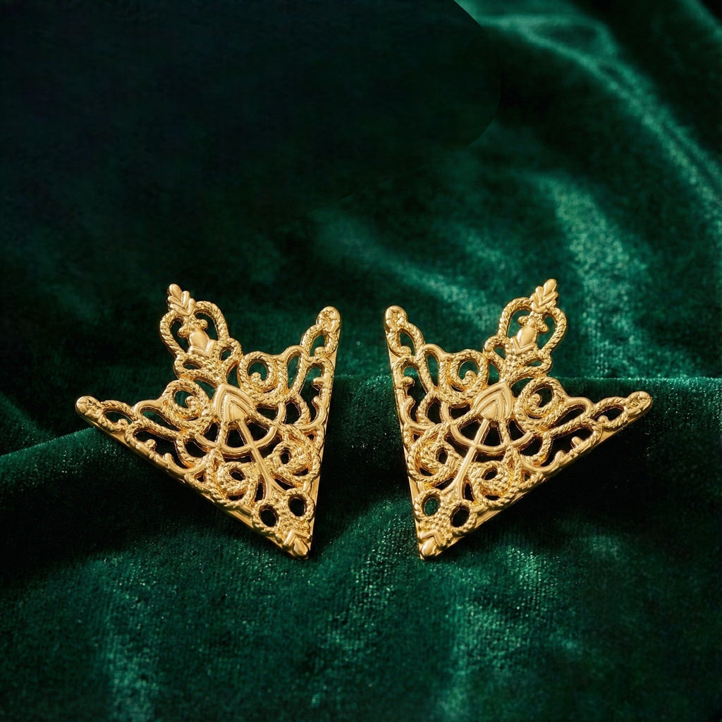 Mahi Royal Filigree Gold Tone Collar Pin Pair for Shirts, Blazers | Vintage Crown Design Shirt Accessories (CP1101255G)