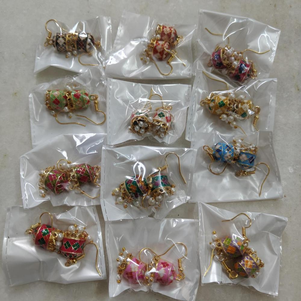Pusti Art & Craft Multi Color Meenakari Gold Plated Jhumki Earrings (Assorted Color)