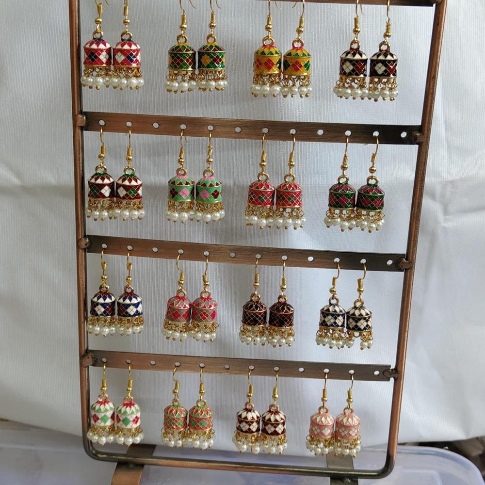 Pusti Art & Craft Multi Color Meenakari Gold Plated Jhumki Earrings (Assorted Color)