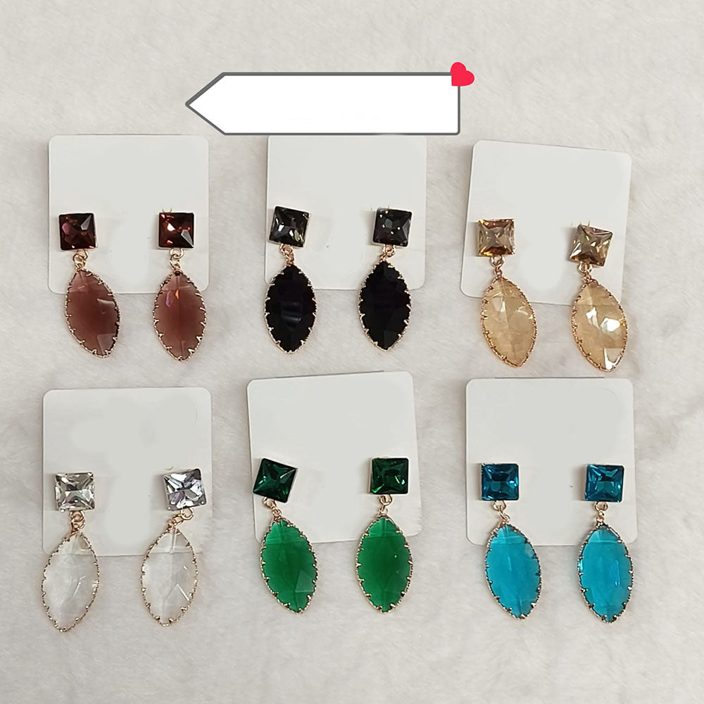 Diyu Dhyu Crystal Stone Dangler Earrings (Assorted)