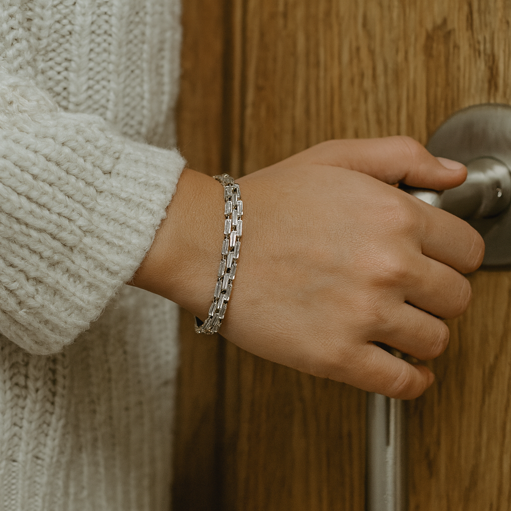 Urthn Silver Plated Crystal Stone 3 Line Bracelet