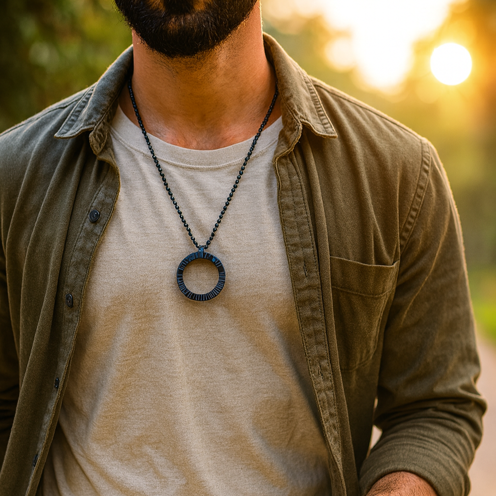 Urthn Black Ring Chain for Men & Boys