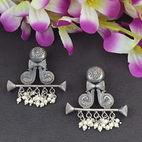 Bevy Pearls Elegant Oxidised Plated Pearls Dangler Earrings