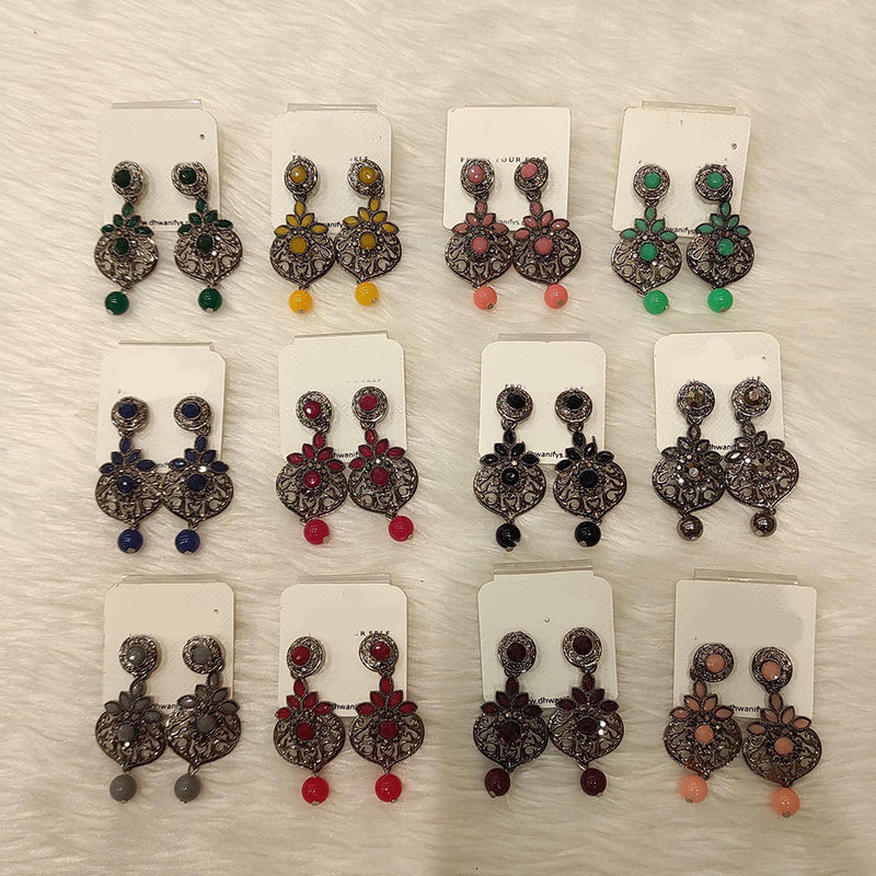 Dhwani Black Polish Austrian Stone Dangler Earrings  (Assorted Color)