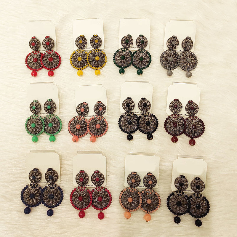 Dhwani Black Polish Pota Stone Dangler Earrings ( Assorted Color)