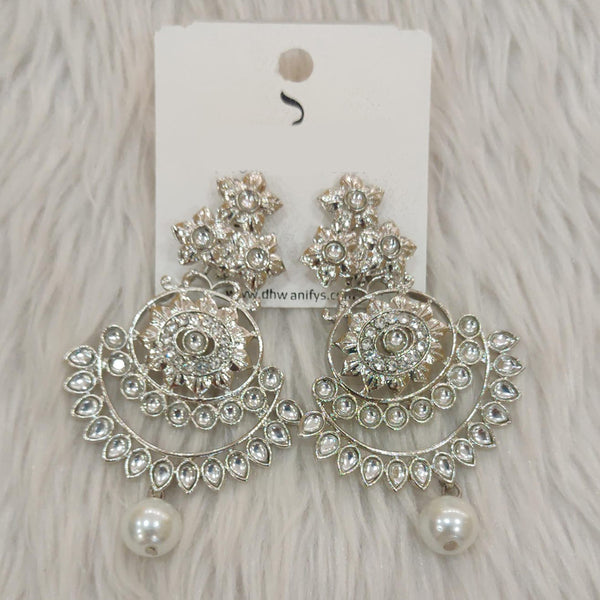 Dhwani Silver Plated Kundan Stone Dangler Earrings
