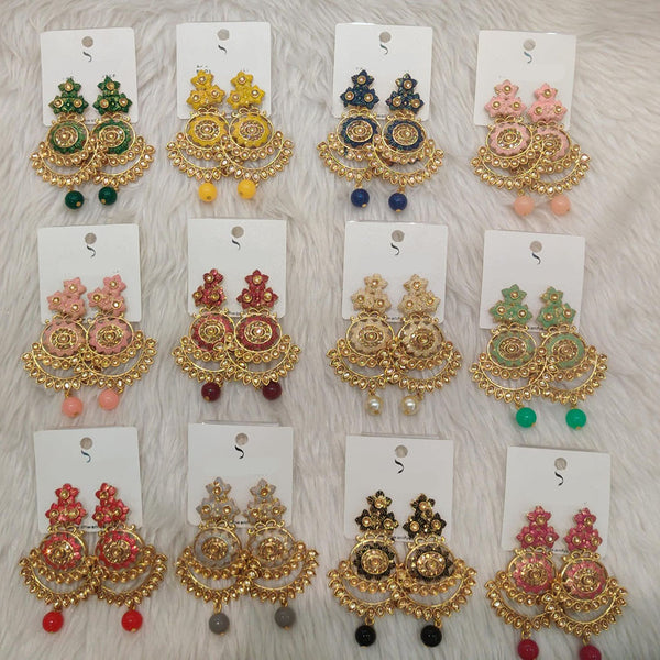 Dhwani Gold Plated Kundan Stone Meenakari Dangler Earrings  (Assorted Color)