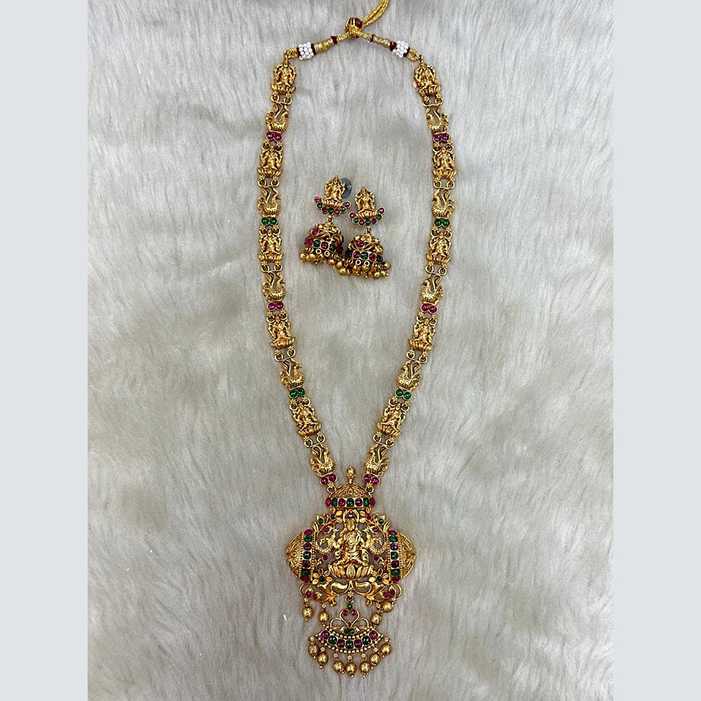 Tarangavi Copper Gold Plated Pota Stone Temple Necklace Set
