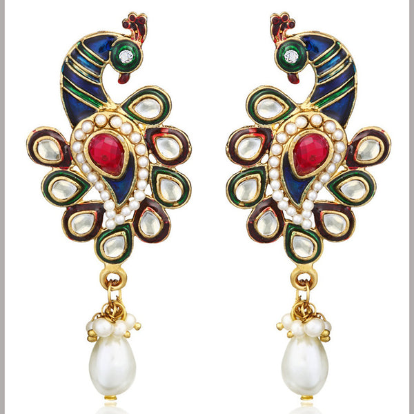 Midas Touch Gold Plated Crystal Stone And Meenakari Peacock Dangler Earrings