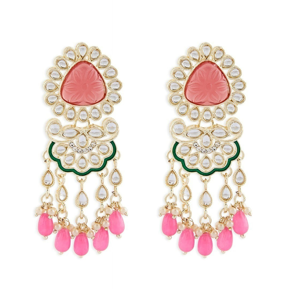 Midas Touch Gold Plated Kundan Stone And Pearls Dangler Earrings