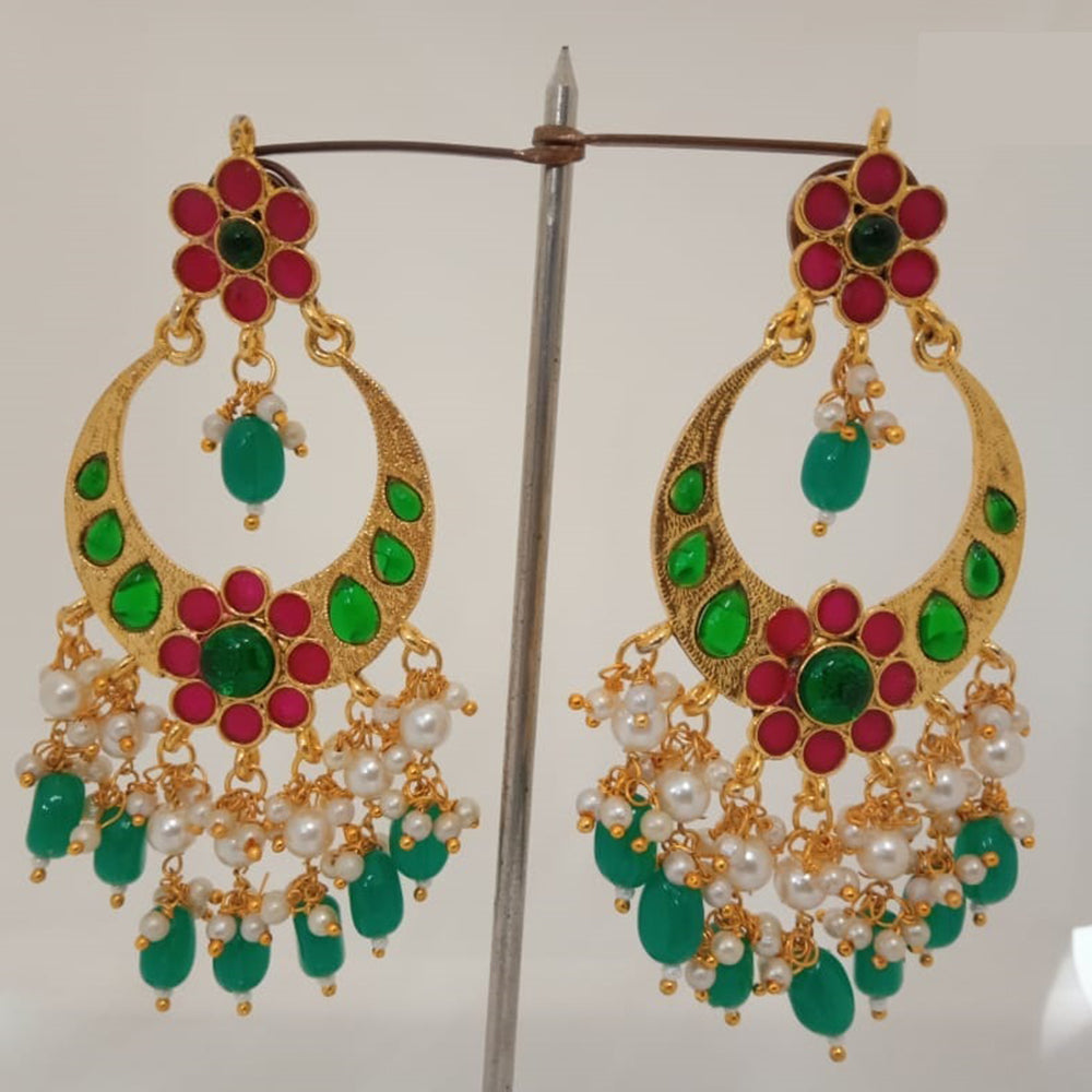 Midas Touch Gold Plated Kundan Stone And Pearls Dangler Earrings