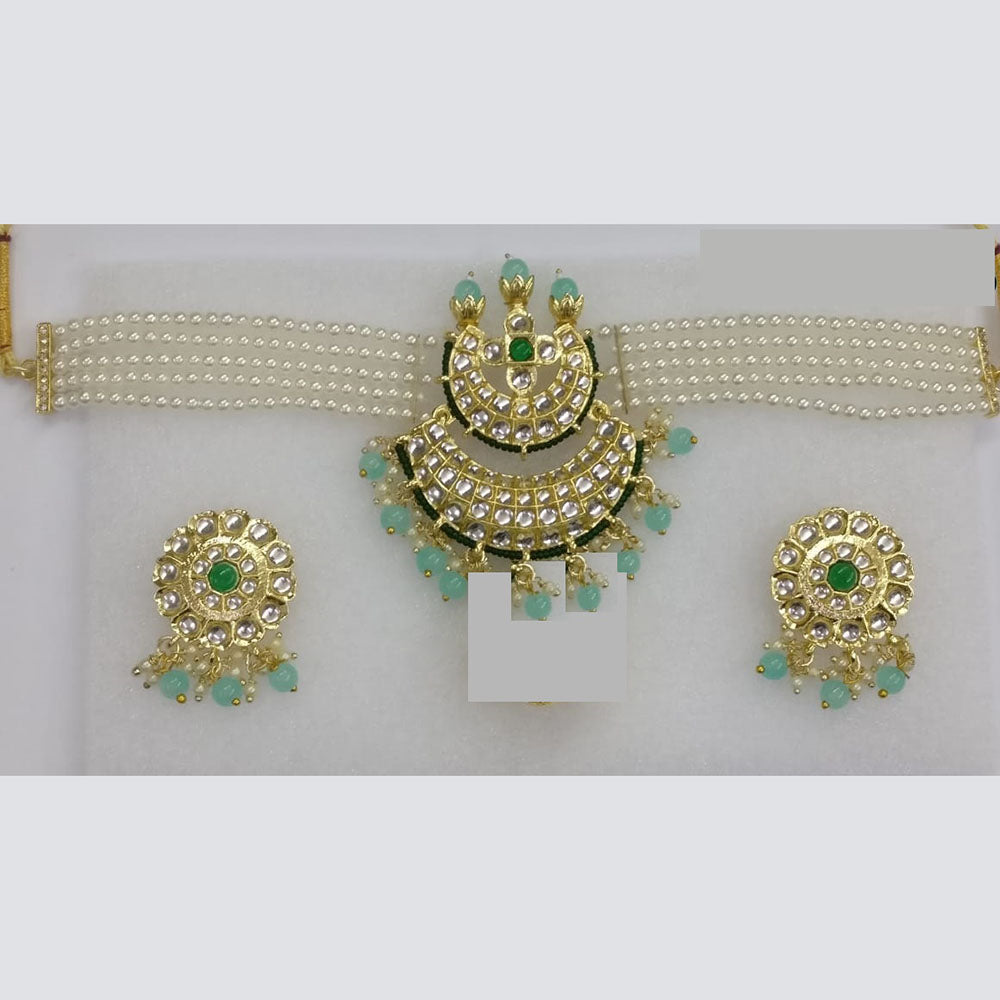 Midas Touch Gold Plated Kundan And Pearl Choker Necklace Set