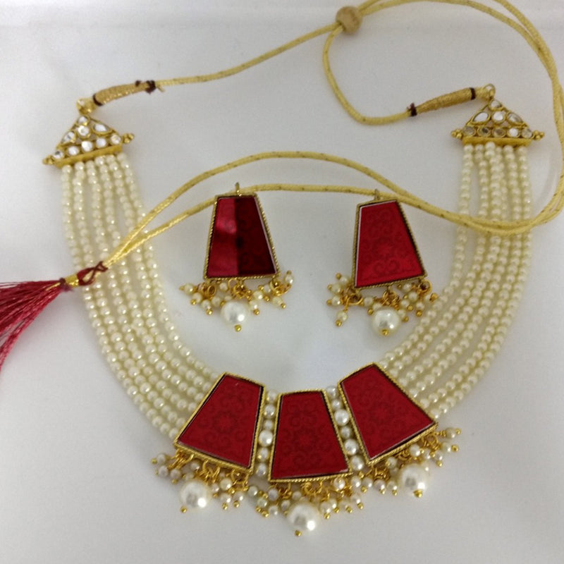 Midas Touch Gold Plated Kundan Stone And Pearls Choker Necklace Set