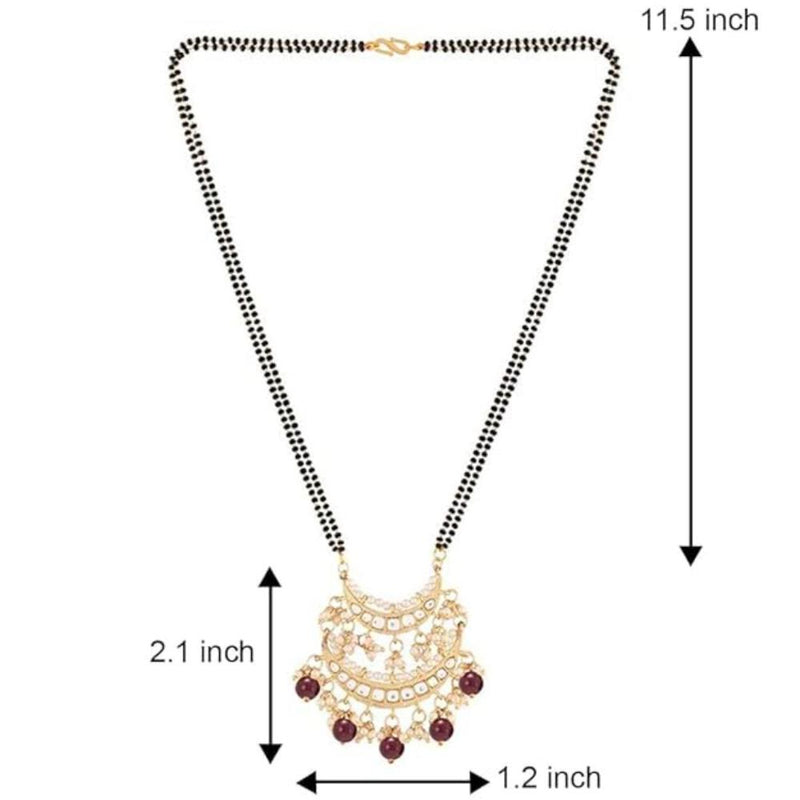 Etnico Gold Plated Traditional Pearl Kundan Studded Pendant with Black Bead Chain Mangalsutra for Women (D086M)