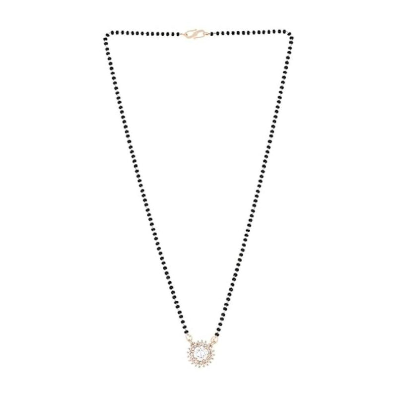 Etnico Rose Gold Plated Traditional Single Line American Diamond Black Bead Chain Mangalsutra for Women (D116)