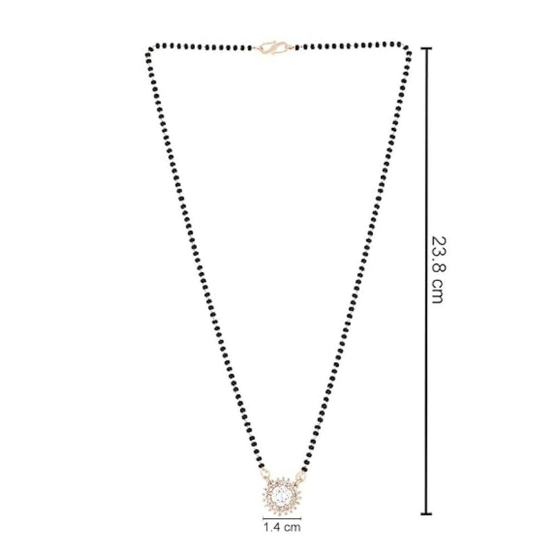 Etnico Rose Gold Plated Traditional Single Line American Diamond Black Bead Chain Mangalsutra for Women (D116)