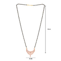 Etnico Rose Gold Plated Traditional Single Line CZ American Diamond Pendant with Black Bead Long Chain Mangalsutra for Women