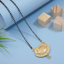 Etnico Gold Plated Traditional Single Line Pendant with Black Bead Chain Mangalsutra for Women