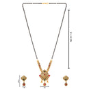 Etnico Gold Plated Traditional Pendant & Black Bead Chain Mangalsutra With Earrings For Women