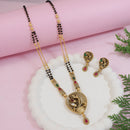 Etnico Gold Plated Traditional Studded Pendant & Black Bead Chain Mangalsutra With Earrings For Women
