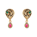 Etnico Gold Plated Traditional Studded Pendant & Black Bead Chain Mangalsutra With Earrings For Women