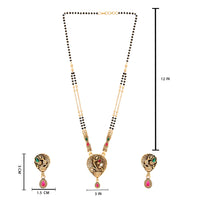 Etnico Gold Plated Traditional Studded Pendant & Black Bead Chain Mangalsutra With Earrings For Women