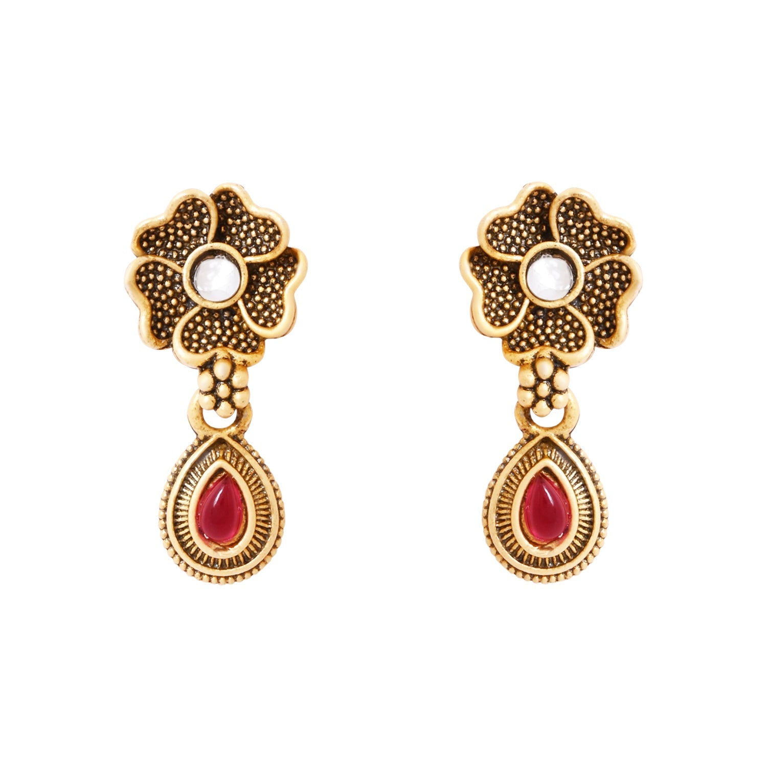 Etnico Gold Plated Traditional Pendant & Black Bead Chain Mangalsutra With Earrings For Women