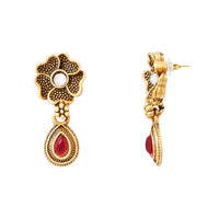 Etnico Gold Plated Traditional Pendant & Black Bead Chain Mangalsutra With Earrings For Women