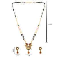 Etnico Gold Plated Traditional Pendant & Black Bead Chain Mangalsutra With Earrings For Women