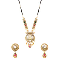 Etnico Gold Plated Traditional Studded Pendant & Black Bead Chain Mangalsutra With Earrings For Women