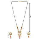 Etnico Gold Plated Traditional Studded Pendant & Black Bead Chain Mangalsutra With Earrings For Women
