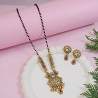 Etnico Gold Plated Traditional Pendant & Black Bead Chain Mangalsutra With Earrings For Women 