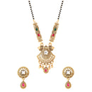 Etnico Gold Plated Traditional Pendant & Black Bead Chain Mangalsutra With Earrings For Women