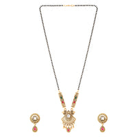 Etnico Gold Plated Traditional Pendant & Black Bead Chain Mangalsutra With Earrings For Women