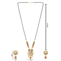 Etnico Gold Plated Traditional Pendant & Black Bead Chain Mangalsutra With Earrings For Women